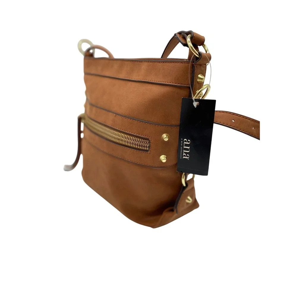 ana A New Approach Camel Brown Crossbody Bag Studded Gold Hardware AN1002 NEW